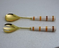 Ensemble de serveurs à salade de luxe avec manche en résine, cuillère et fourchette en acier inoxydable, ustensiles de cuisine haut de gamme pour restaurant et hôtel