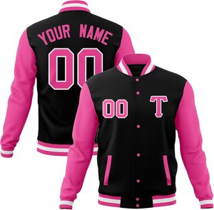 Men's Black and <b>Pink</b> Varsity <b>Jacket</b> with Letter T and Number 00 Front Print Preppy Style Regular Fit - Product Image 3