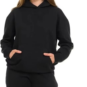 100% Cotton Casual Hooded Fleece Sweat Suit <b>Set</b> Solid Black Full Sleeve Loose Fit Breathable Cotton <b>Joggers</b> <b>Matching</b> Outfit - Product Image 1