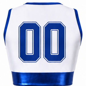 Maillot de cheerleading sans manches sublimé blanc et bleu roi, tenue de sport athlétique pour l'entraînement et la compétition - Product Image 2