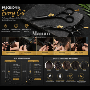 Professional Beauty <b>Barber</b> Scissors <b>Set</b> Sharp High-quality Customize Available Right-Handed Stainless Steel 30 Teeth Black Color - Product Image 6