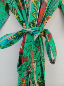 Kimono en coton imprimé jungle vert lime | Robe de chambre en coton faite à la main |   Vêtements de détente en coton imprimé - Product Image 2