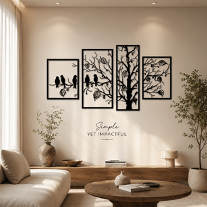 Juego de Arte Metálico de Pared Premium de 4 Piezas con Diseño de Aves y Ramas de Árboles, Armonía Natural |   Decoración Moderna para Colgar en la Pared del Salón - Product Image 2