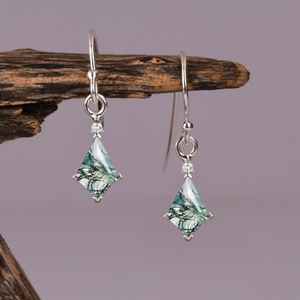 Pendientes de Plata de Ley 925 con Ágata Musgosa Natural en Forma de Cometa, Estilo Vintage, con Gema de Corte Cometa, Pendientes de Piedras Preciosas Naturales para Novia - Product Image 6