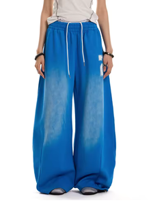 Pantalon de survêtement unisexe bleu délavé coupe large, doux, avec cordon de serrage, taille haute, style décontracté et sportif rétro - Product Image 5