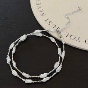 Collar de Perlas de Agua Dulce Barrocas de 87 cm con Cuentas Irregulares en Forma de Pipa, Cadena de Clavícula Natural de Doble Capa - Product Image 1