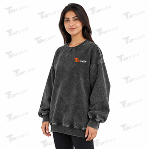 Tiierwear Women's Oversized <b>Black</b> Acid Washed <b>Crew</b> <b>Neck</b> <b>Sweatshirt</b> Drop-Shoulder Autumn Acid Wash <b>sweatshirts</b> for Women - Product Image 2