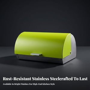 Boîte à pain en acier inoxydable vert lime, couvercle rabattable moderne, résistante à la rouille, récipient de stockage alimentaire pour la cuisine - Product Image 6