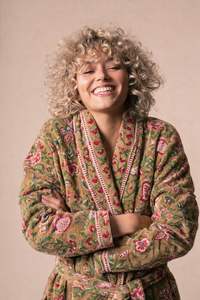 Hand Block Printed Compressed Floral Cotton Waffle Bathrobe Luxury <b>Spa</b> <b>Robe</b> Eco-Friendly Quick-Dry Private Labels Wholesale OEM - Product Image 2