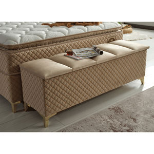 Lit plateforme en teck massif de style européen contemporain de luxe avec tête de lit confortable à surpiqûres verticales et base rembourrée - Product Image 4