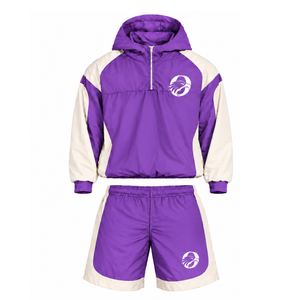 <b>Mens</b> Purple Neutral Nylon Quarter Zip <b>Hoodie</b> Shorts Set Contrast Color Lightweight Training <b>Running</b> Casual Athletic Outfit - Product Image 1