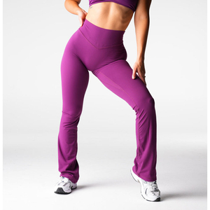 Nouveaux Leggings Évasés Violet Foncé Effet Sculptant, Taille Haute et Couture aux Hanches, pour le Sport et la Mode Féminine - Product Image 3