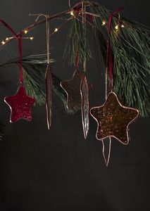 Golden Velvet Star Christmas Ornaments Handcrafted Traditional Decor - Product Image 5