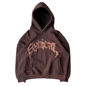Sweat-shirt à capuche oversize en tricot marron pour homme, style streetwear, avec logo sérigraphié sur le devant, poche, respirant, commande personnalisée - Product Image 1