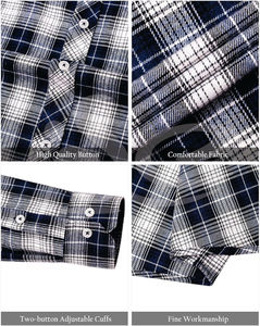 <b>Men's</b> <b>White</b> Plaid <b>Long</b> <b>Sleeve</b> Flannel <b>Shirt</b> 100% Cotton Button Down Collar Casual Autumn Wear - Product Image 4