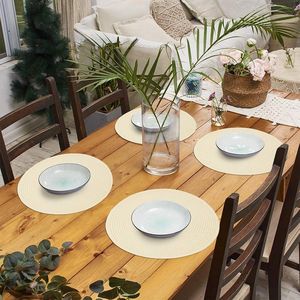 Juego de 6 Manteles Individuales Redondos Trenzados de Color Crema de 15 Pulgadas, Manteles para Mesa de Comedor, Mantel para Cocina y Comedor - Product Image 1