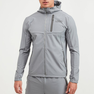 Ensemble de survêtement gris à capuche pour homme, avec fermeture éclair intégrale, coupe-vent, respirant, couleur unie personnalisable, idéal pour l'automne - Product Image 6