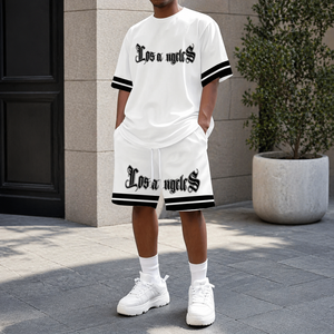 Custom Men Summer Breathable Sports 2-Piece <b>Set</b> Oversized T-Shirt Shorts Printed Moto & Biker Streetwear Tracksuit Plus Size - Product Image 1