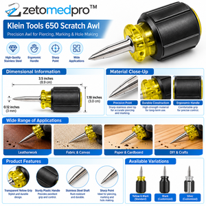 650 Aiguille à gratter de précision à pointe en acier, manche noir et jaune, outil de marquage pour le cuir ZETOMEDPRO - Product Image 2