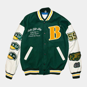 แจ็คเก็ตเบสบอลแบบกำหนดเองคุณภาพสูงสำหรับผู้ชาย แจ็คเก็ตบอมเบอร์แบบวาร์ซิตี้ ผ้าซาติน ปักลายเชนิลล์ กระเป๋าปัก  แบบสวมใส่ได้ในฤดูหนาว - Product Image 1