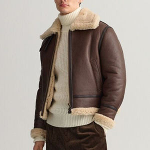 Chaquetas de Cuero de Piel de Oveja Personalizadas Casuales para Hombre, Chaqueta Bomber de Piel de Oveja Genuina, Chaqueta de Estilo Urbano - Product Image 2