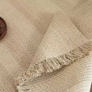 Karpet Jute Kustom, Tenun Tangan Linen-Katun dengan Rumbai, Karpet Wol Ruang Tamu, Alas Meja Teh Gaya Krem untuk Sofa Kamar Tidur - Product Image 4