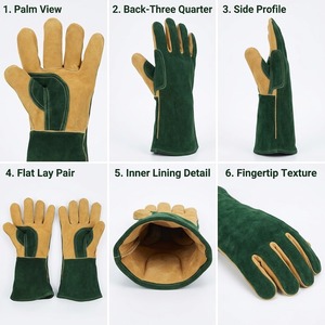 Guantes de soldadura de cuero vacuno de primera calidad, palma y pulgar reforzados, resistentes al fuego y al calor, con forro polar para trabajos pesados. - Product Image 4