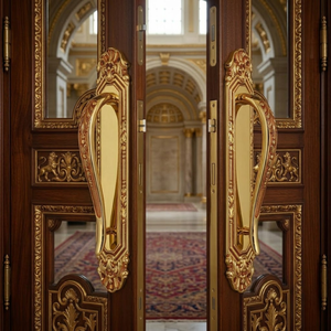 Manija de Puerta de Latón Sólido de Lujo Estilo Windsor con Detalles en Esmalte Rojo |   Manija Moderna para Puerta Principal Exterior de Hotel - Product Image 4
