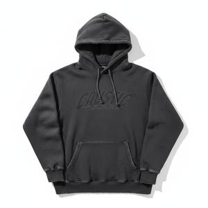 เสื้อฮู้ดดี้สตรีทแวร์สไตล์วินเทจ ทรงโอเวอร์ไซส์ ผ้าฝ้ายฟอกสี ดีไซน์ขาดๆ แบบสองชั้น ชายเสื้อแบบดิบ ฮิปฮอป พิมพ์ลาย สำหรับผู้ชาย รับผลิตแบบ OEM - Product Image 1