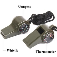 Sifflet de survie d'urgence 3 en 1 avec boussole, thermomètre et cordon, sifflet de signalisation multifonctionnel portable, équipement de plein air