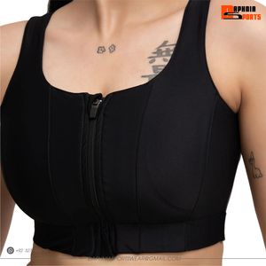 Sujetador Deportivo DAPHNIA para Mujer, Negro Sólido, Cierre Frontal con Cremallera, Cuello Redondo, Soporte Alto, Transpirable, para Fitness y Entrenamiento, Sin Costuras, Spandex y Poliéster - Product Image 4