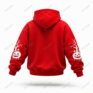 เสื้อฮู้ดลายกราฟิกฮาโลวีนสำหรับผู้ชาย สีแดง แบบสวมหัว พิมพ์ลายผี ฟักทอง ค้างคาว และสุสานแบบ 3 มิติ ผ้าฝ้ายฟลีซ สวมใส่สบาย - Product Image 3