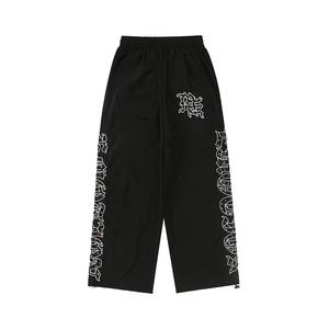 Pantalón de lona de cintura media con letras bordadas de diamantes de imitación, estilo vintage, casual y holgado, de corte recto, de moda urbana. - Product Image 1