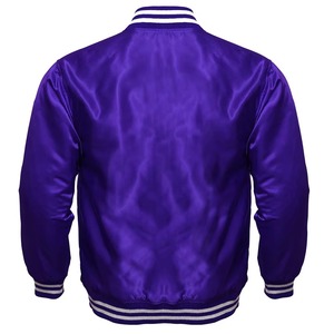Premium Satin Varsity <b>Jacket</b> Pink Sky Blue Royal Purple Gloss Finish Snap Button Custom OEM Bomber Outerwear - Product Image 2