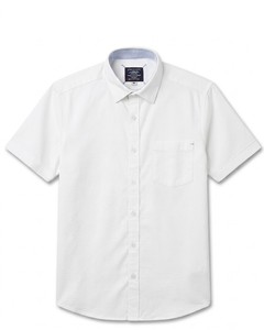 Chemise habillée blanche en popeline de coton à manches courtes pour homme, col rabattu, couleur unie, infroissable, style décontracté chic, idéale pour l'été - Product Image 4