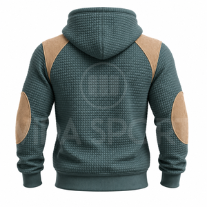 Ensemble de survêtement à capuche pour homme, couleur unie, design matelassé avec détails patchwork, manches longues, vêtements décontractés, saison d'automne - Product Image 3