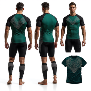 Camiseta de Compresión para Hombre con Pedrería Esmeralda, Manga Larga, Secado Rápido, para Gimnasio, Fitness, Deportes, Venta al Por Mayor - Product Image 2