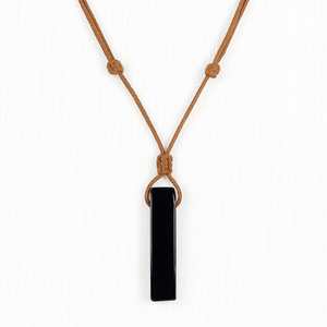 Natural Obsidian Crystal Unshaped Pendant Necklace with Adjustable <b>Rope</b> <b>Chain</b> for Men and Boys - Product Image 3