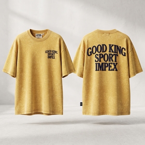 T-shirt Homme Oversize Vintage Personnalisé en Coton Épais Délavé à l'Acide, Épaules Tombantes, Imprimé en Relief 3D, Style Streetwear, Couleur Moutarde, T-shirt Vierge - Product Image 5