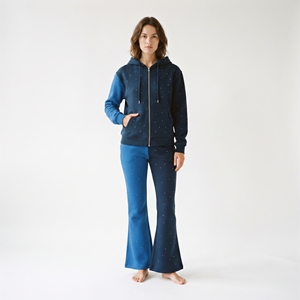 Conjunto Deportivo de Dos Piezas para Mujer, con Pedrería, de Algodón, para Invierno, Sudadera y Pantalones de Dos Tonos, Ropa Casual Transpirable - Product Image 1
