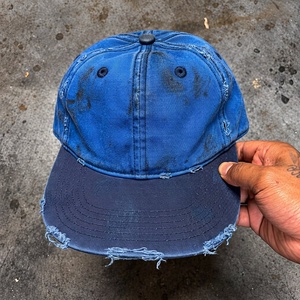 Gorra estilo Dad Hat azul real vintage lavada al por mayor, 100% algodón, con borde deshilachado y correa trasera ajustable para minoristas de moda - Product Image 1