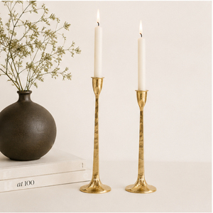 Hammered Gold Taper Candle Holder Set Brass Finish Metal Candlestick Stand for Festive <b>Table</b> Decor & Wholesale Hotel Supplies - Product Image 6