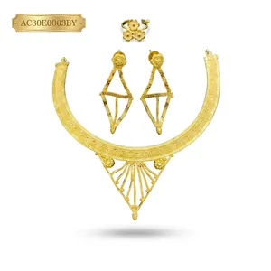 Elegante Conjunto de Joyería Chapada en Oro de Inspiración Etíope y Nigeriana – Conjunto de Collar, Pendientes y Anillo de Moda para Novias Africanas - Product Image 2