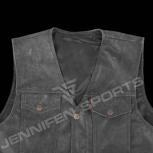 Chaleco Corto de Cuero Clásico Personalizado para Hombre, Chaleco de Motociclista Resistente de Cuero Genuino con Cierre de Botones y Cremallera - Product Image 2