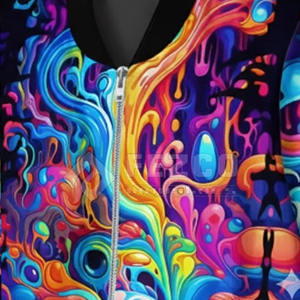 Blouson Bomber Homme Imprimé Psychedelique Col Rabattu Fermeture Éclair Style Urbain Coupe Classique 100% Polyester Vêtement d'Automne - Product Image 5