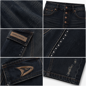 Falda Cargo Vaquera Vintage para Mujer Y2K, Cintura Alta, Índigo Oscuro, Midi, Estilo Urbano, con Bolsillos y Cierre de Botones, para Todas las Estaciones - Product Image 4