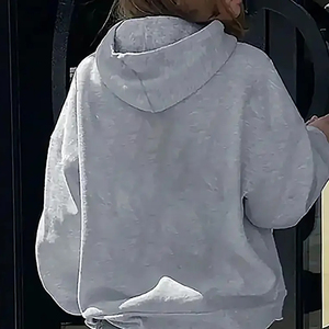 Sweat-shirt à capuche unisexe surdimensionné avec imprimé cœur en strass gris, vêtement décontracté pour l'automne - Product Image 2