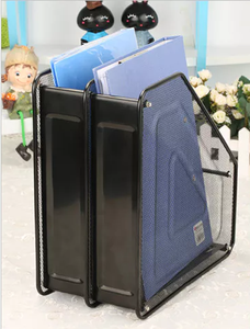 Organisateur de dossiers de bureau en maille métallique noire à 2 compartiments - Parfait pour organiser les documents du bureau et de l'école - Product Image 4