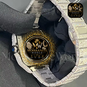 Montre de luxe unisexe en alliage d'acier inoxydable, cadran carré, lunette en moissanite, affichage analogique, mouvement à quartz, style hip-hop, affichage de la date, 41 mm, fermoir à boucle - Product Image 2