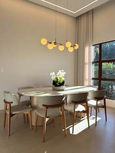 Ensemble de table à manger ovale en teck massif moderne avec chaises rembourrées, meubles de salle à manger scandinaves de luxe - Product Image 1